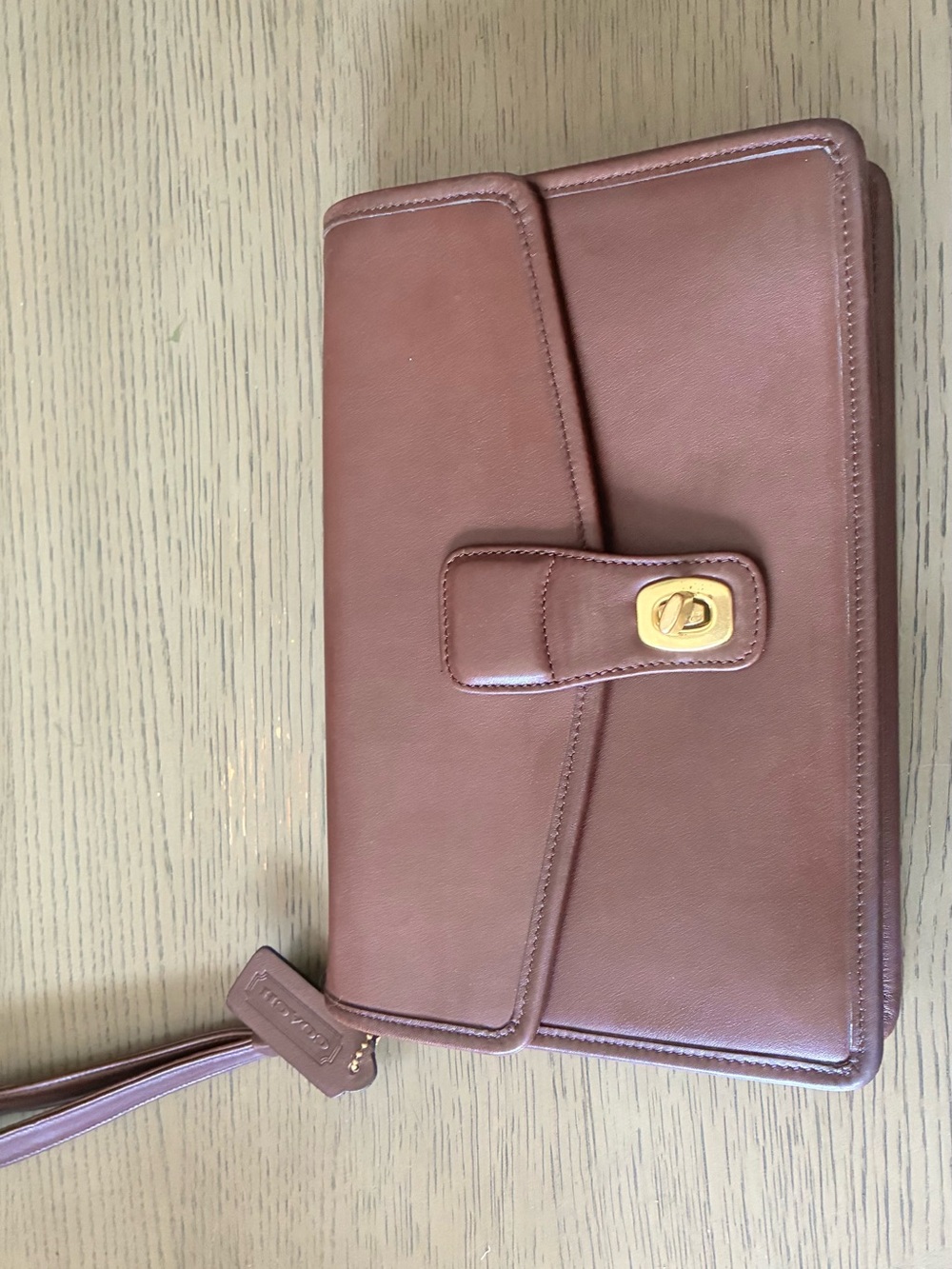 Coach Brown Leather Wristlet Clutch with Gold Hardware